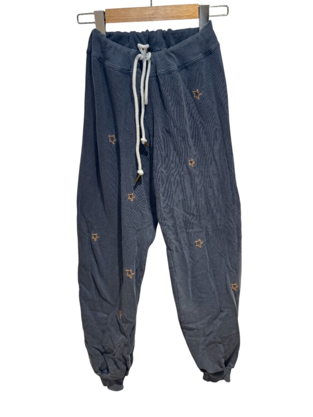 THE GREAT. blue sweatpants with yellow star embroidery details - size 0 (xs)